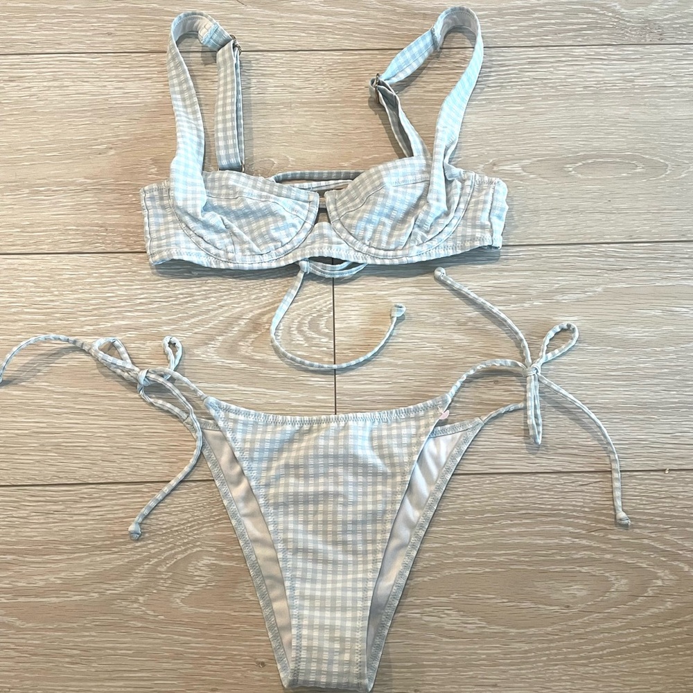 Victoria's Secret Light Blue Gingham Underwire Bikini Set